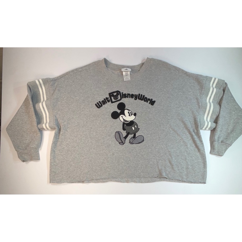 Walt Disney World Mickey Mouse Cropped Sweatshirt Gray Chenille Patch 1X